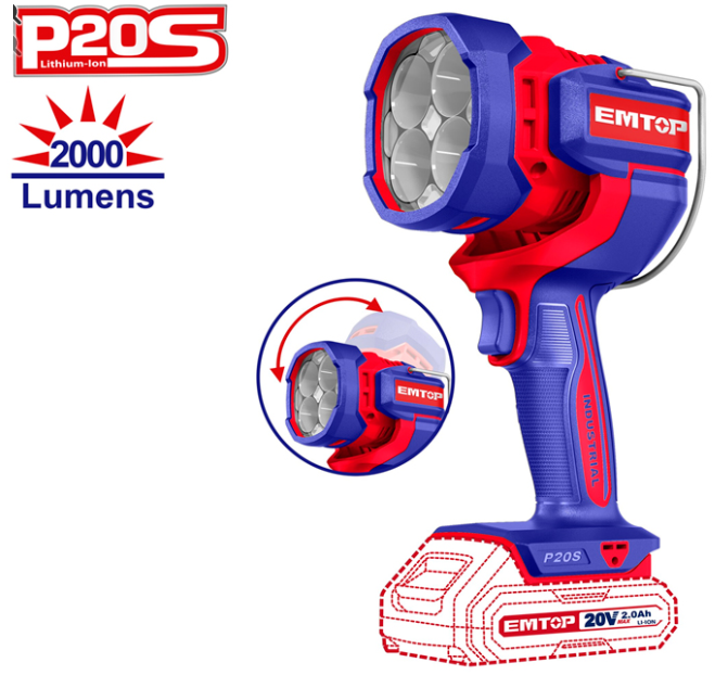 LÁMPARA A BATERÍA EMTOP 2000 LUMENES