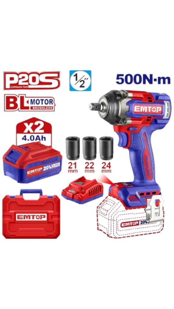 PISTOLA DE IMPACTO BATERÍA EMTOP 500NM