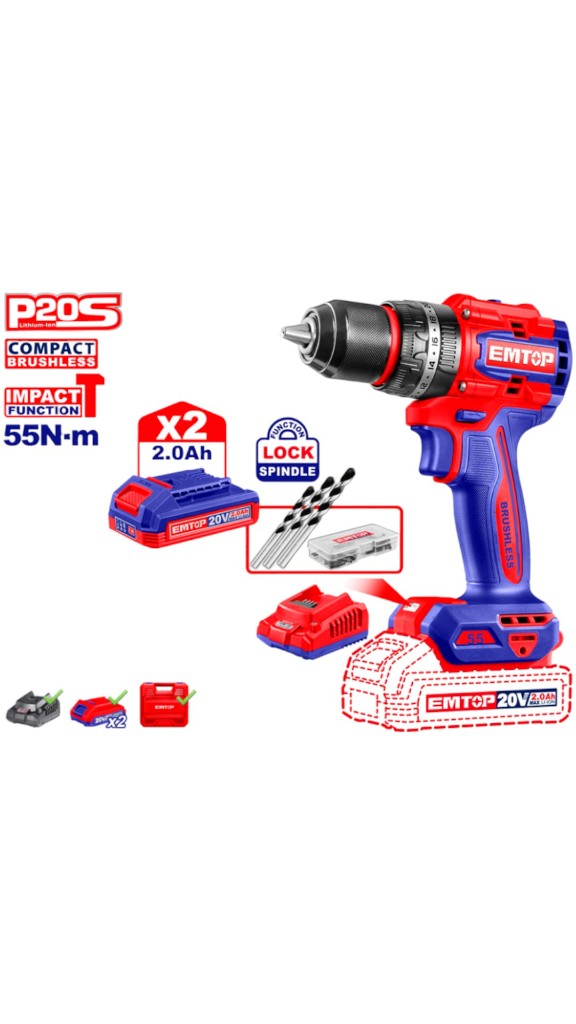 TALADRO PERCUTOR BATERÍA EMTOP 55NM