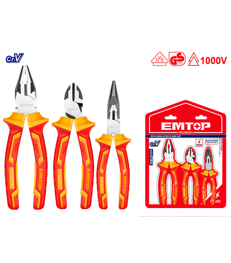 SET 3 ALICATES AISLANTES ELECTRICISTA EMTOP