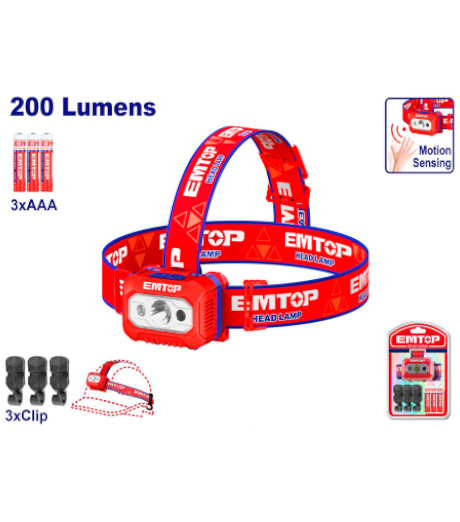 LINTERNA FRONTAL LED CABEZA 200 LUMENES EMTOP